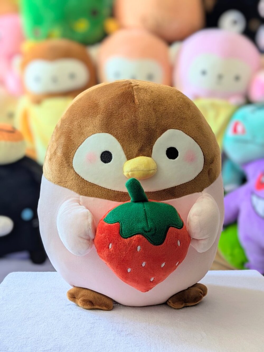 Round 1 Takashoji 14" Pink Penguin Holding Strawberry Plush